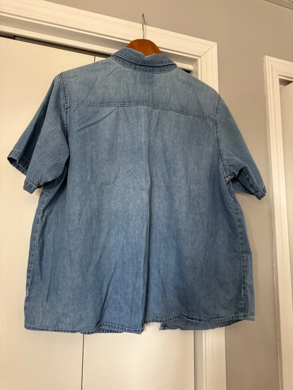 Vtg 90s Peanuts Snoopy Embroidered Denim Button Down Shirt Plus Size 18W/20W - Picture 6 of 8
